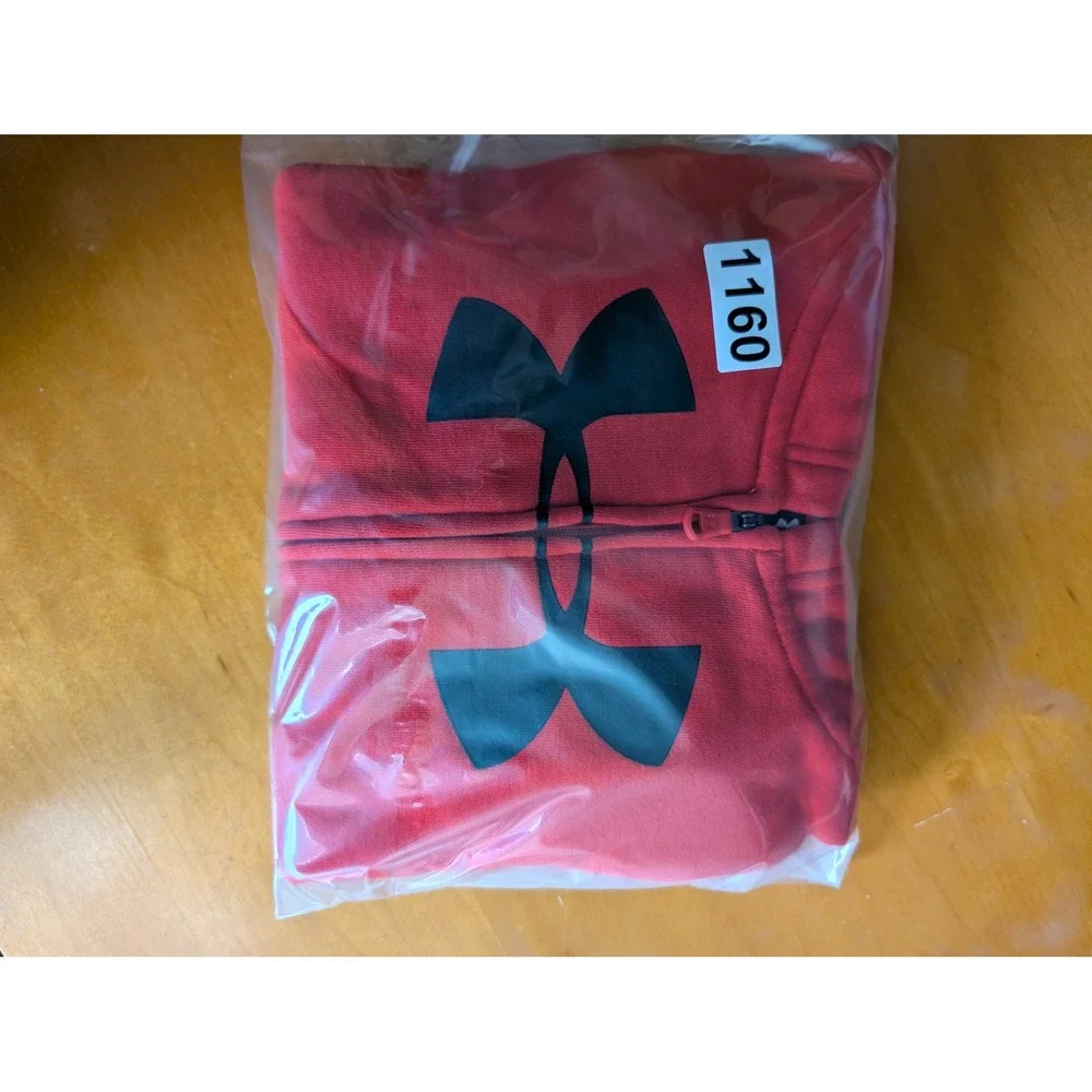 Under Armour Kids Red Full Zip Fleece Hoodie Oversized Logo Sweatshirt 2T